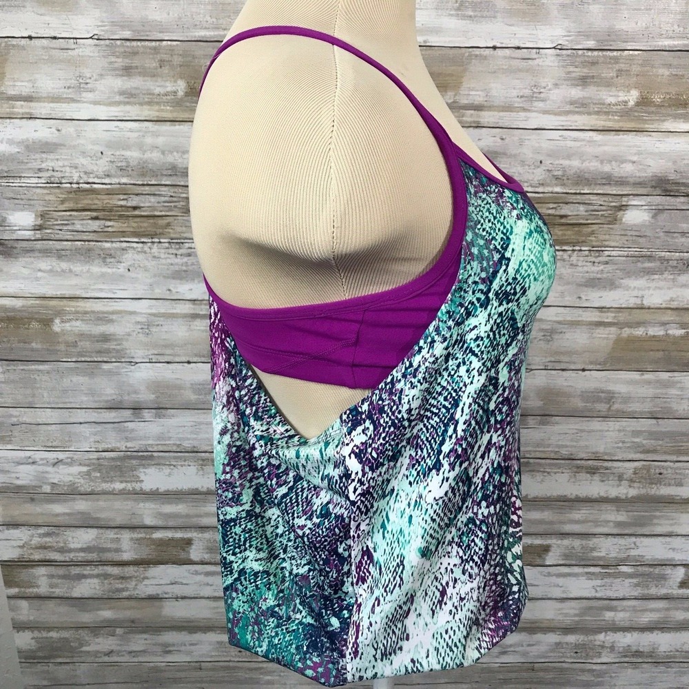 Fabletics Womens Purple Teal Snakeskin Print Built In Bra Tank Top Size S - Picture 6 of 7